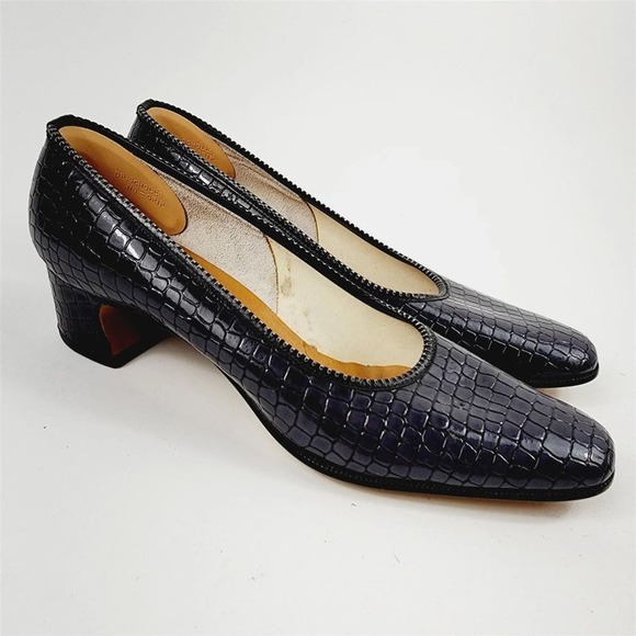 VINTAGE* RARE sz 6 DeLiso Blue Gator-embossed Go-Go Heels Retro PumpsShoes … - Picture 1 of 13